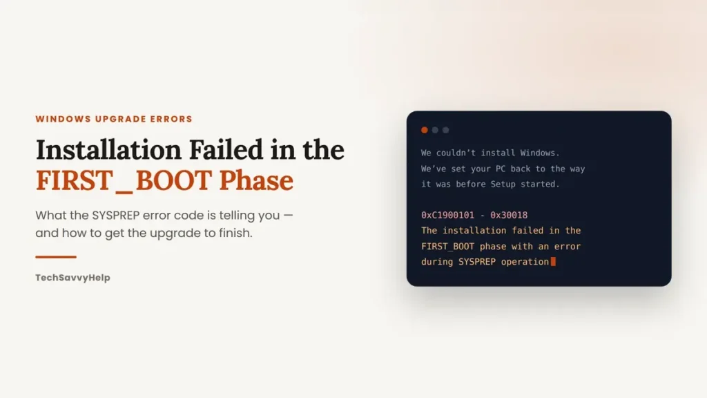 Installation failed in the FIRST_BOOT phase with an error during SYSPREP operation message on a Windows PC