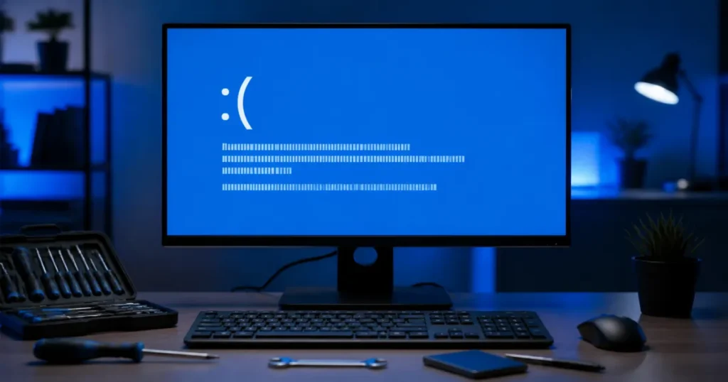 Windows blue screen of death with computer repair tools