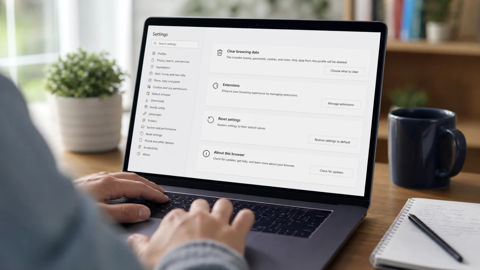 Fixing browser problems using cache extensions reset settings and updates