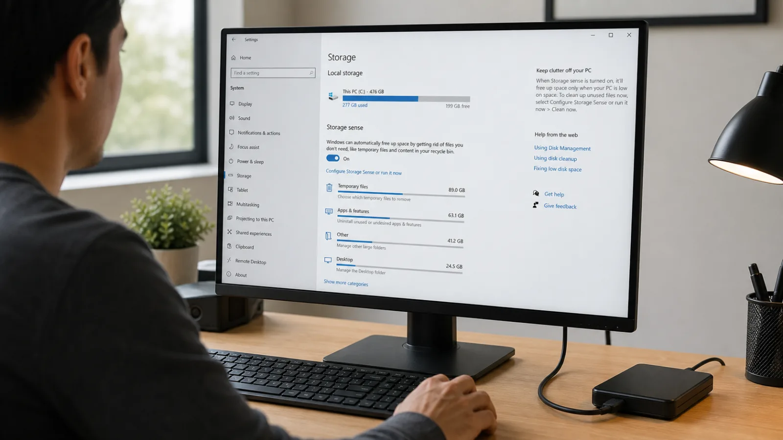 free up c drive storage Freeing C drive storage with Windows storage settings and cleanup tools