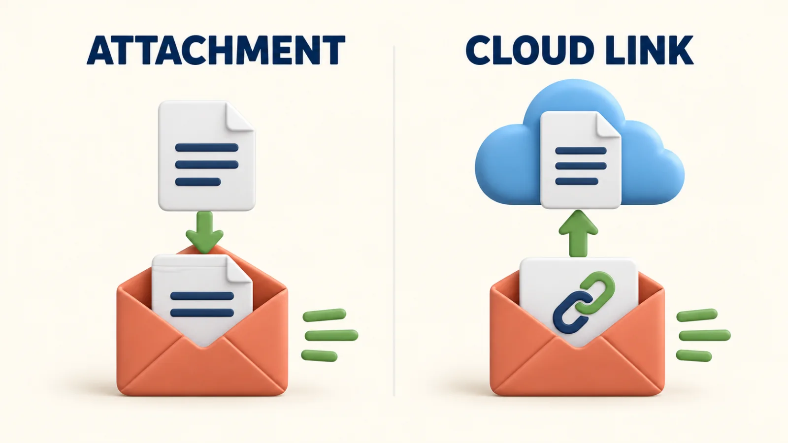 Attachment versus cloud link when sending large files through email