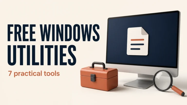 free windows utilities specialist featured Free Windows utilities illustrated by a desktop monitor, toolbox, and magnifying glass