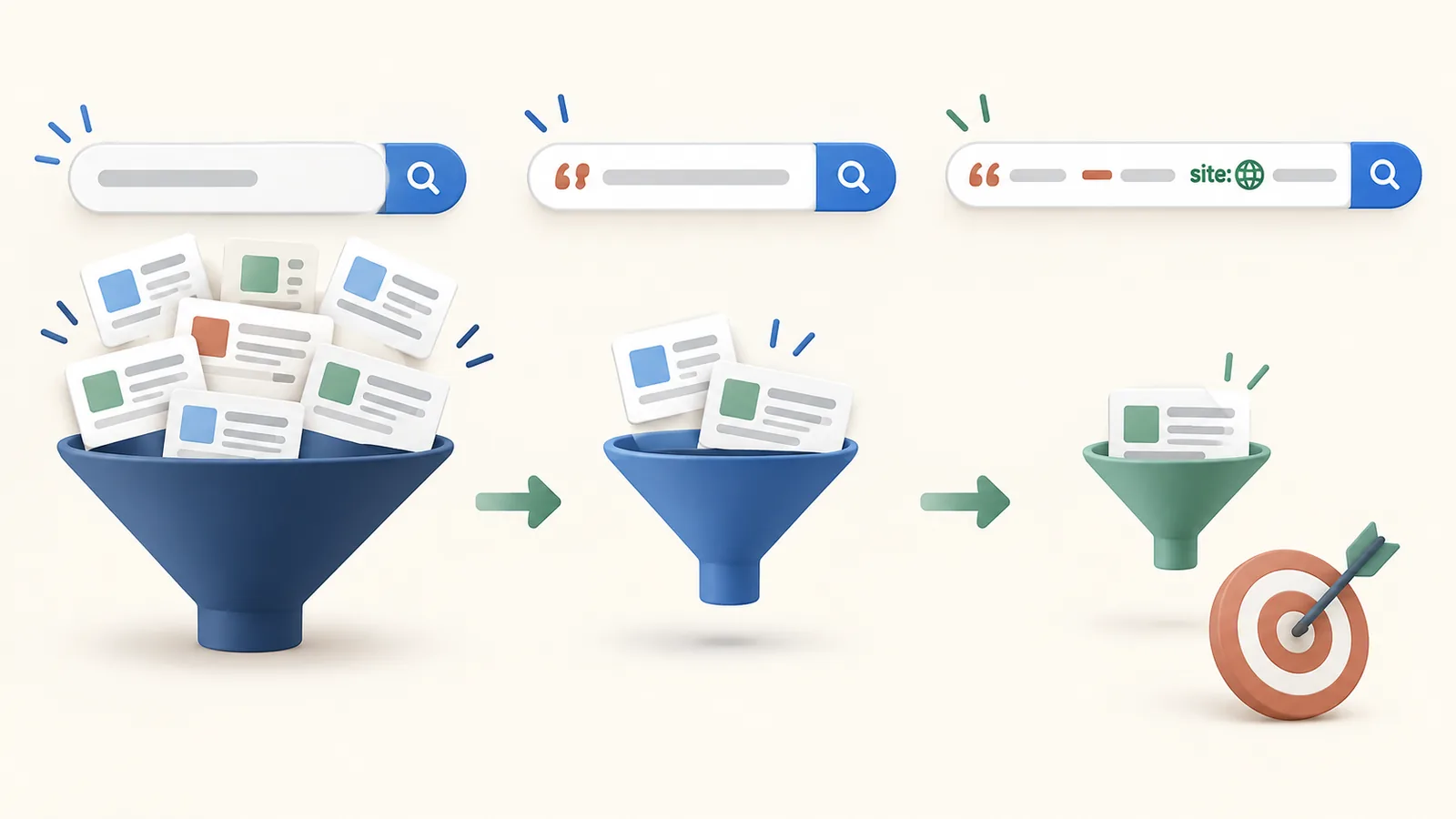 google search operators inline 1 Google Search tips and tricks diagram showing quotes, exclusions, and site filters