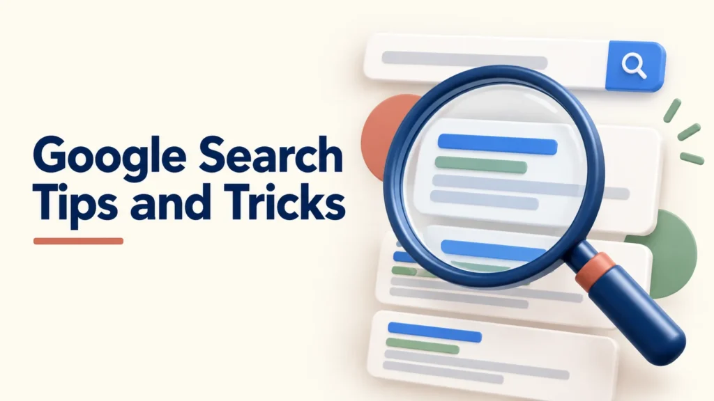 Google Search Tips and Tricks with magnifying glass illustration