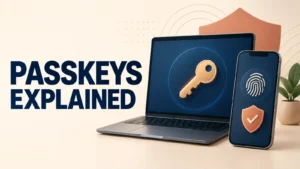 Passkeys explained with secure sign-in on a phone and laptop