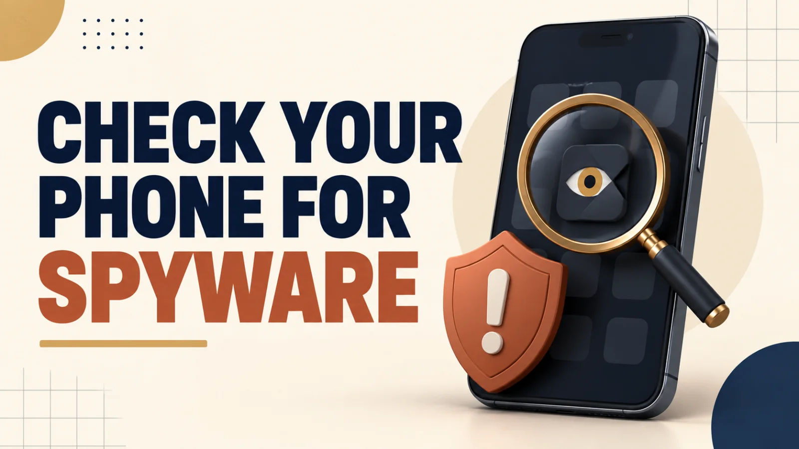 phone spyware featured Spyware on phone check using a magnifying glass and warning shield