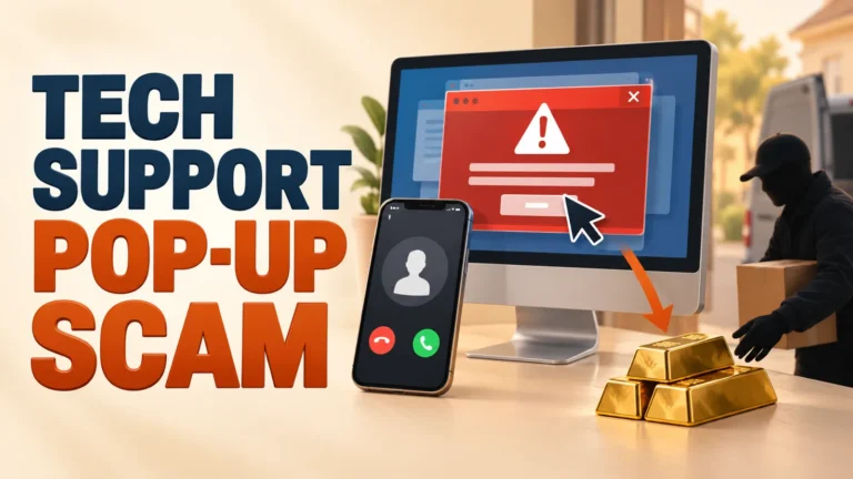 Tech support pop-up scam leading from a fake alert to gold bar fraud