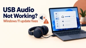 usb audio featured USB audio not working after Windows 11 update, with headset and sound settings