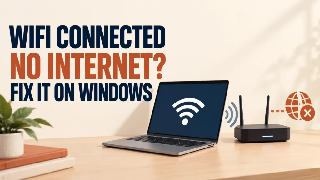 Wifi connected but no internet on a Windows laptop with a router and broken internet link