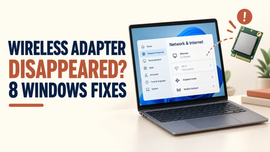 Wireless adapter disappeared in Windows with missing Wi-Fi option and network card