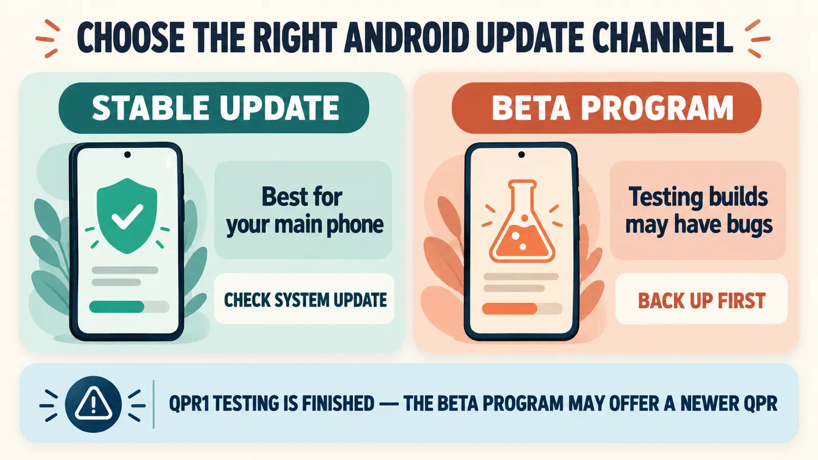 android update channel inline Choose between stable Android updates and the beta program after Android 17 QPR1 testing