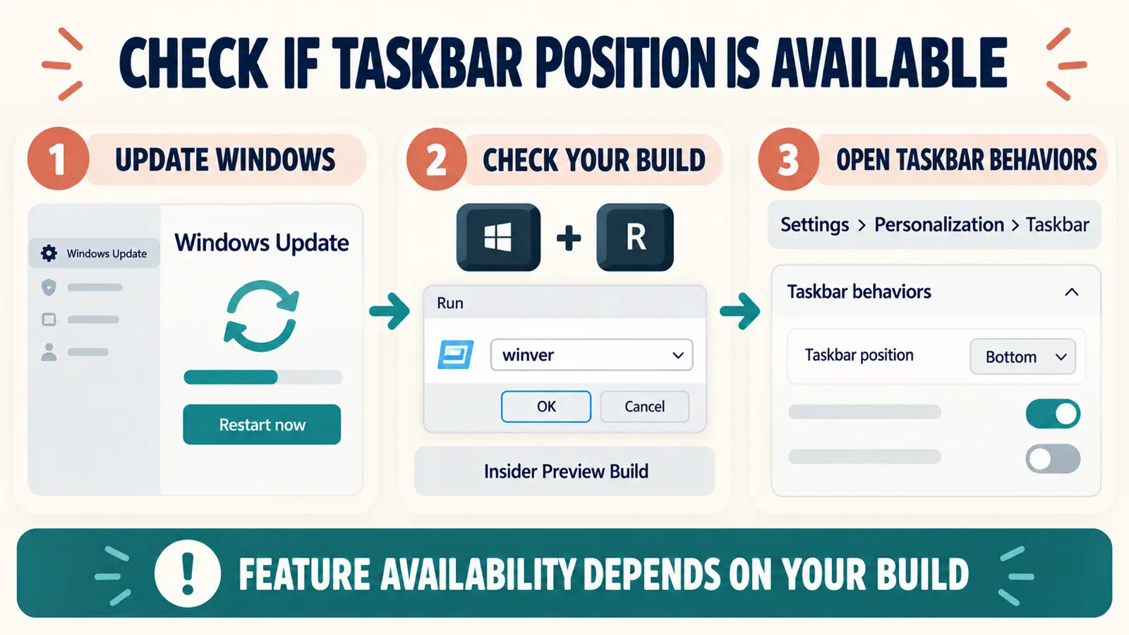 check taskbar position availability inline Check whether taskbar position controls are available in a Windows 11 Insider Preview build