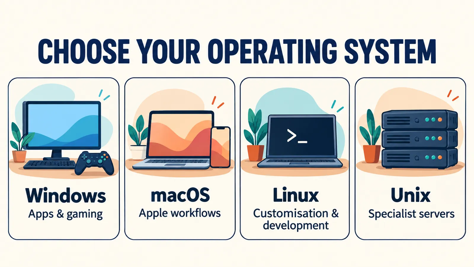 operating system choose inline Windows macOS Linux and Unix compared by everyday use