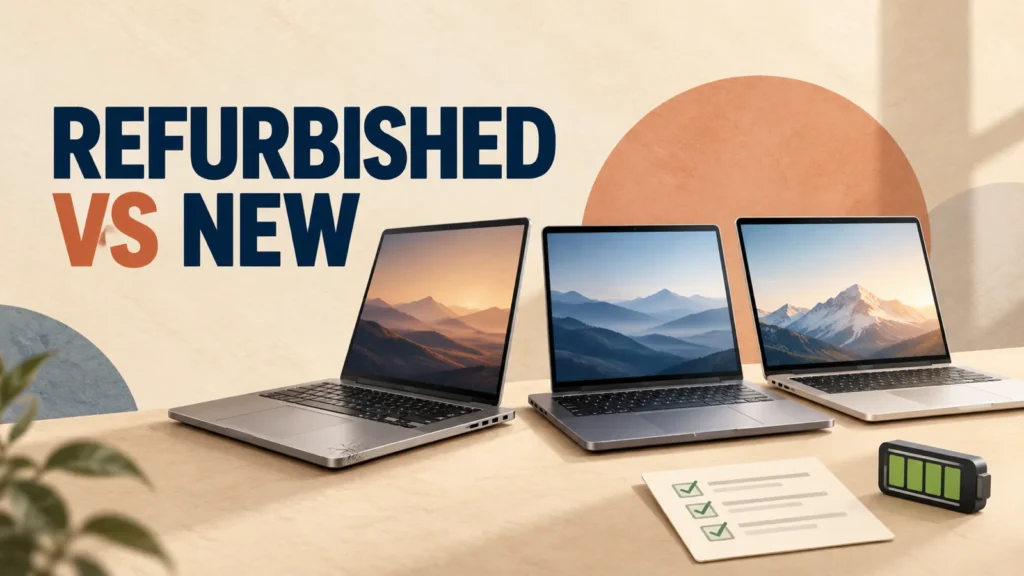 Refurbished, renewed, and new laptops compared before buying