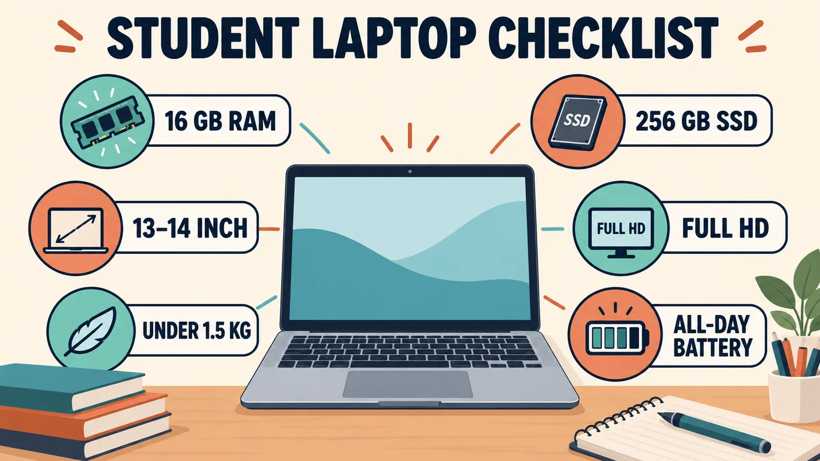 student laptop checklist inline Laptop for students checklist with RAM storage screen weight and battery recommendations